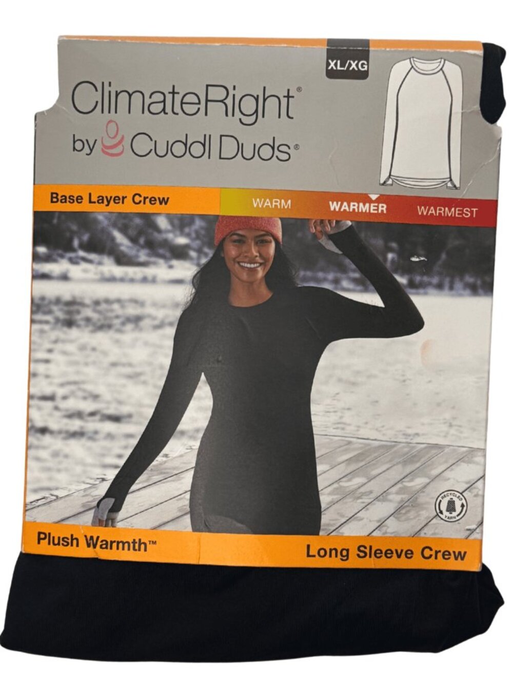 Cuddl Duds ClimateRight Plush Warmth Thermal Crew Top Black Women's XL Stretch
